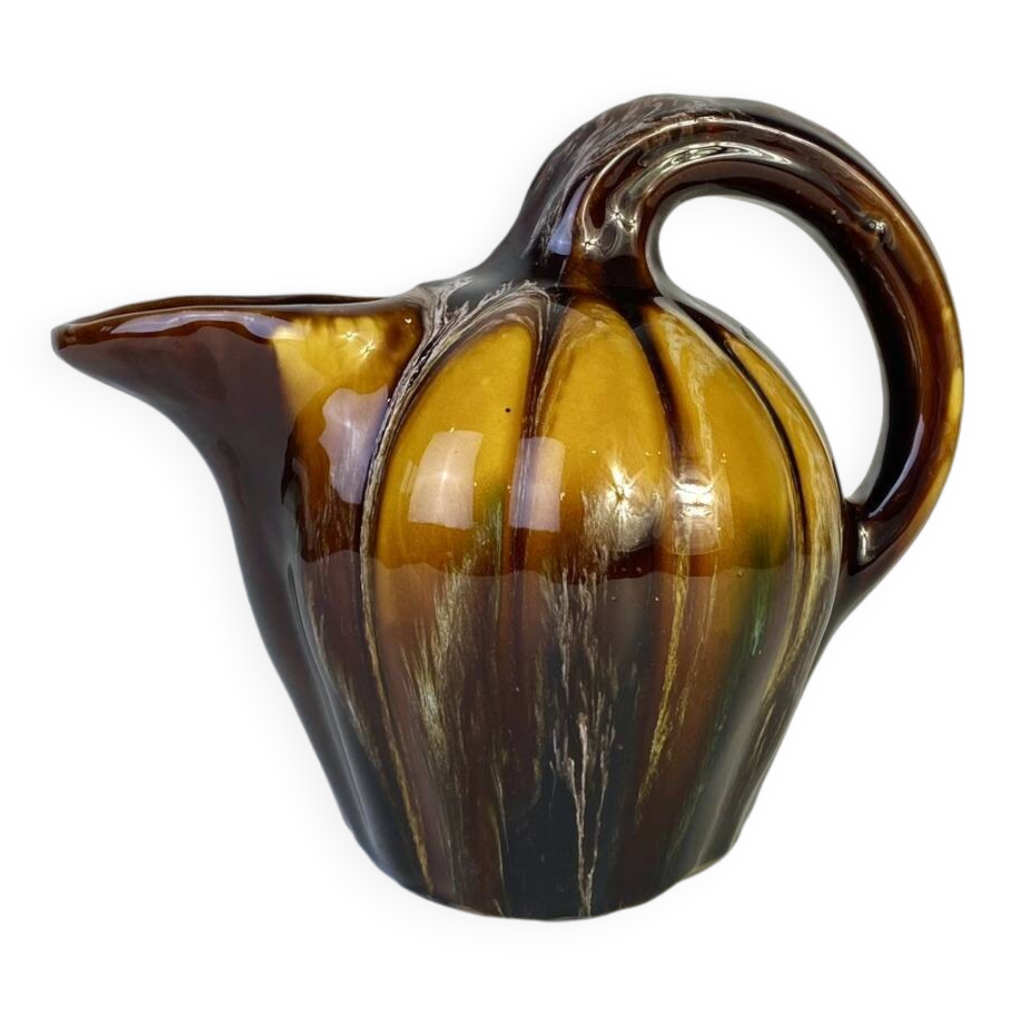 Vallauris pitcher vintage brown yellow squash