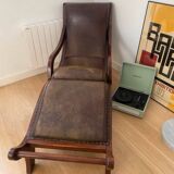 Méridienne fauteuil chaise longue cuir bois