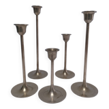 Five vintage Scandinavian design brass candlesticks