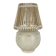 Vintage ceramic lamp with wicker and cotton shade.