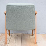 Vintage restored armchair, 60s, designed by J.Chierowski, green fabric