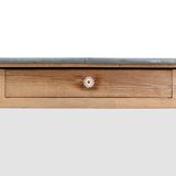 Table à manger rustique en pin français avec plateau en zinc, vers 1850