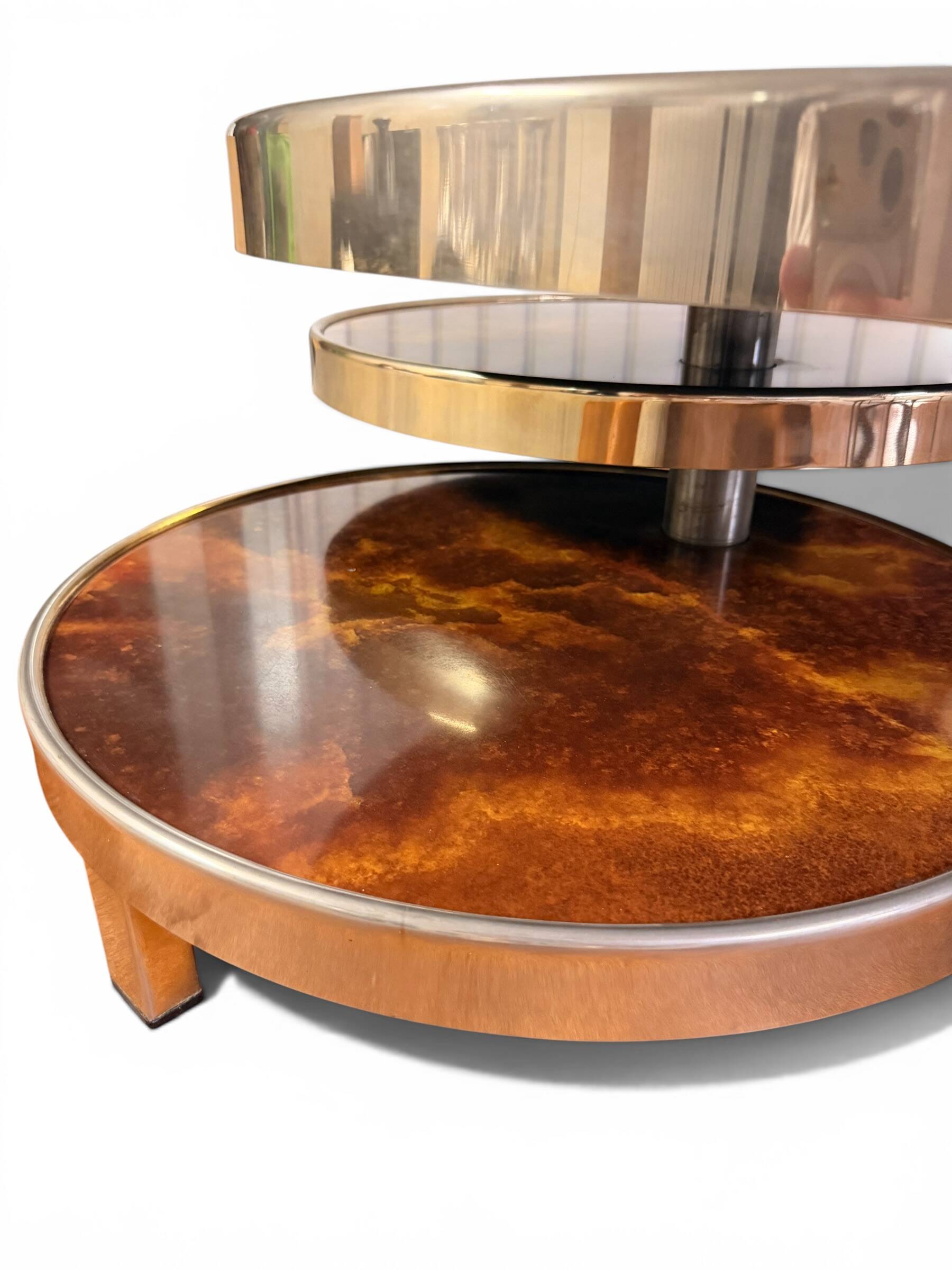 Coffee Table with 3 Platforms in Elm Burl - Maria Pergay