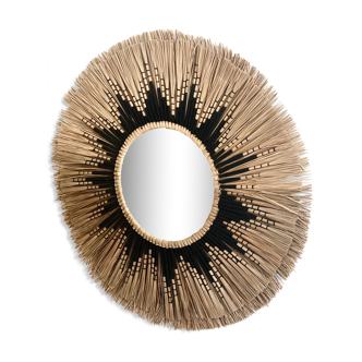 Large mirror black raffia sun 80cm