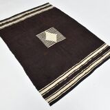 4x6 Black & Beige Handmade Wool Kilim Rug, 127x176 Cm