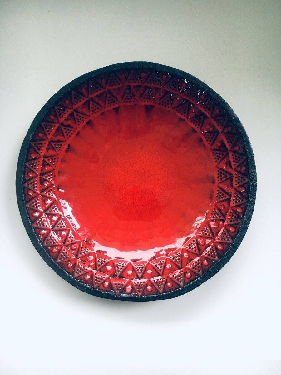 Brutalist Design Art Ceramic Bowl by Jan Nolf, Perignem, Belgium, 1950s