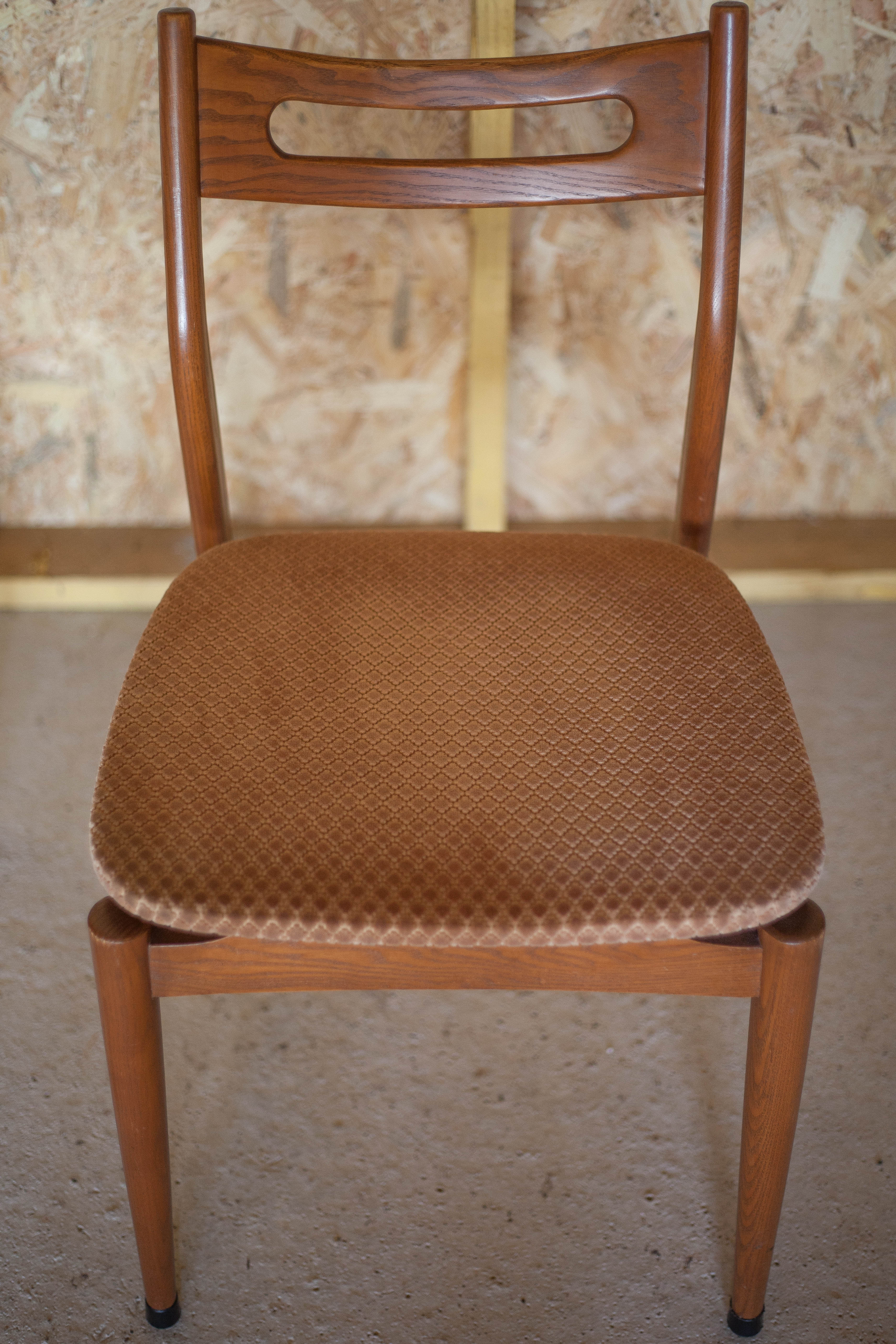 Pair of Scandinavian wood chairs, fabric seat, 60's