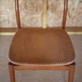 Pair of Scandinavian wood chairs, fabric seat, 60's