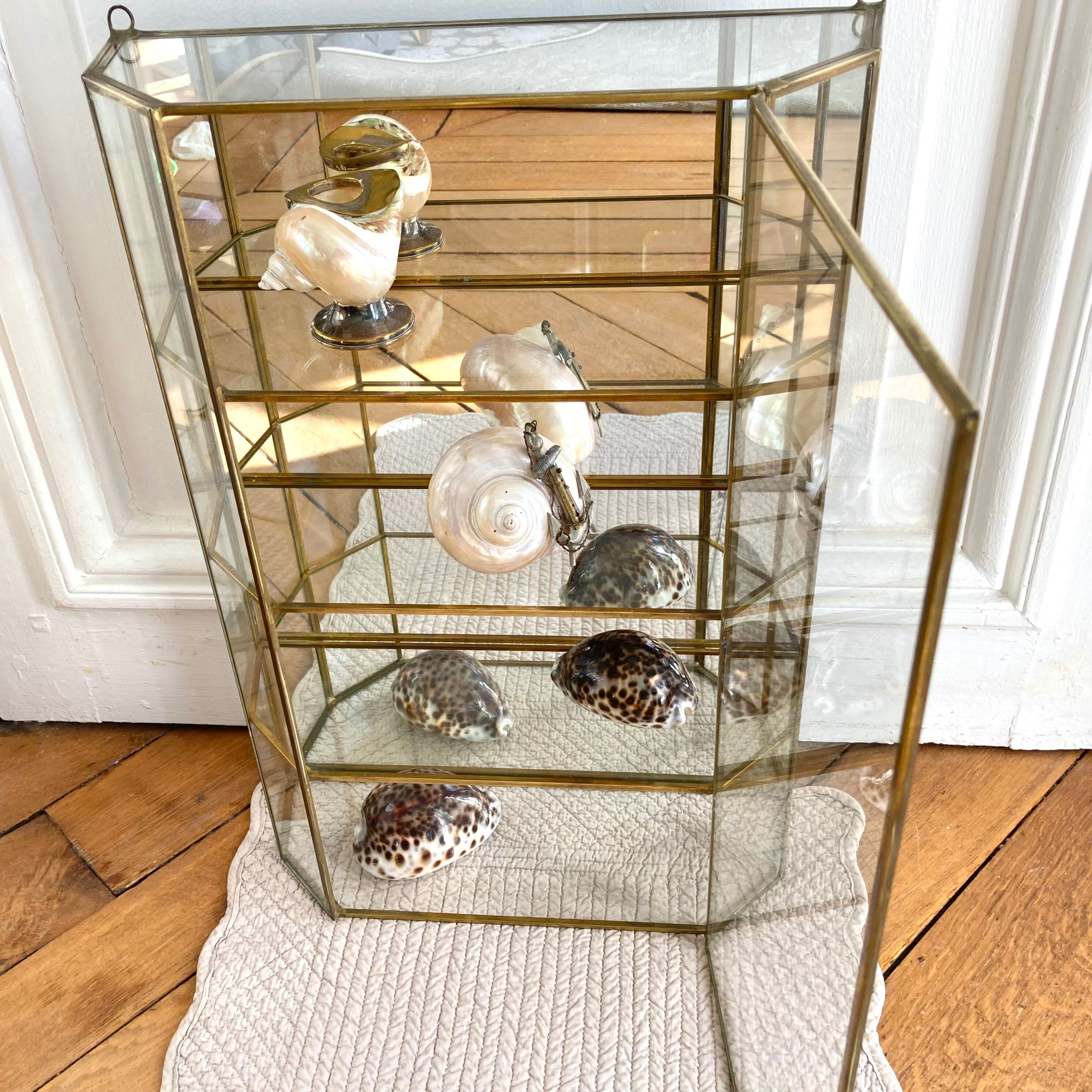 Wall showcase XXL brass glass and mirror 1960