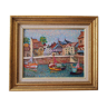 The Port of Honfleur, oil on panel - pointillist