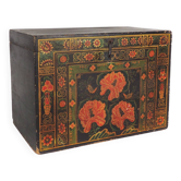 Antique wooden trunk with peony illustrations (China, circa 1900) #5