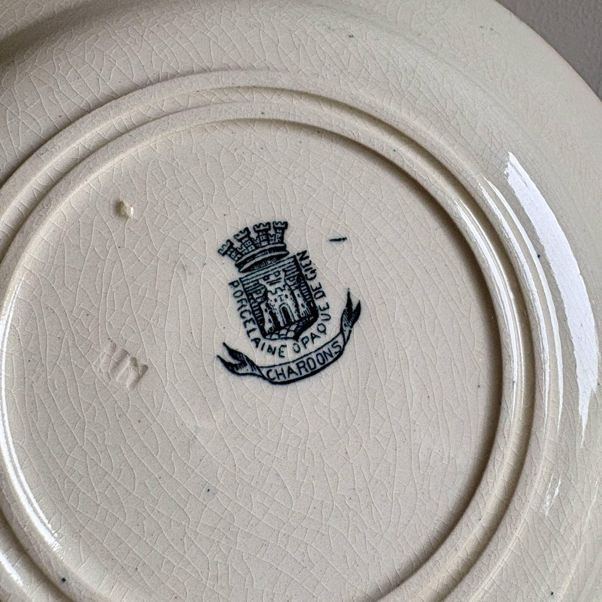 Set of 8 antique deep plates in ironstone, Chardons de Gien