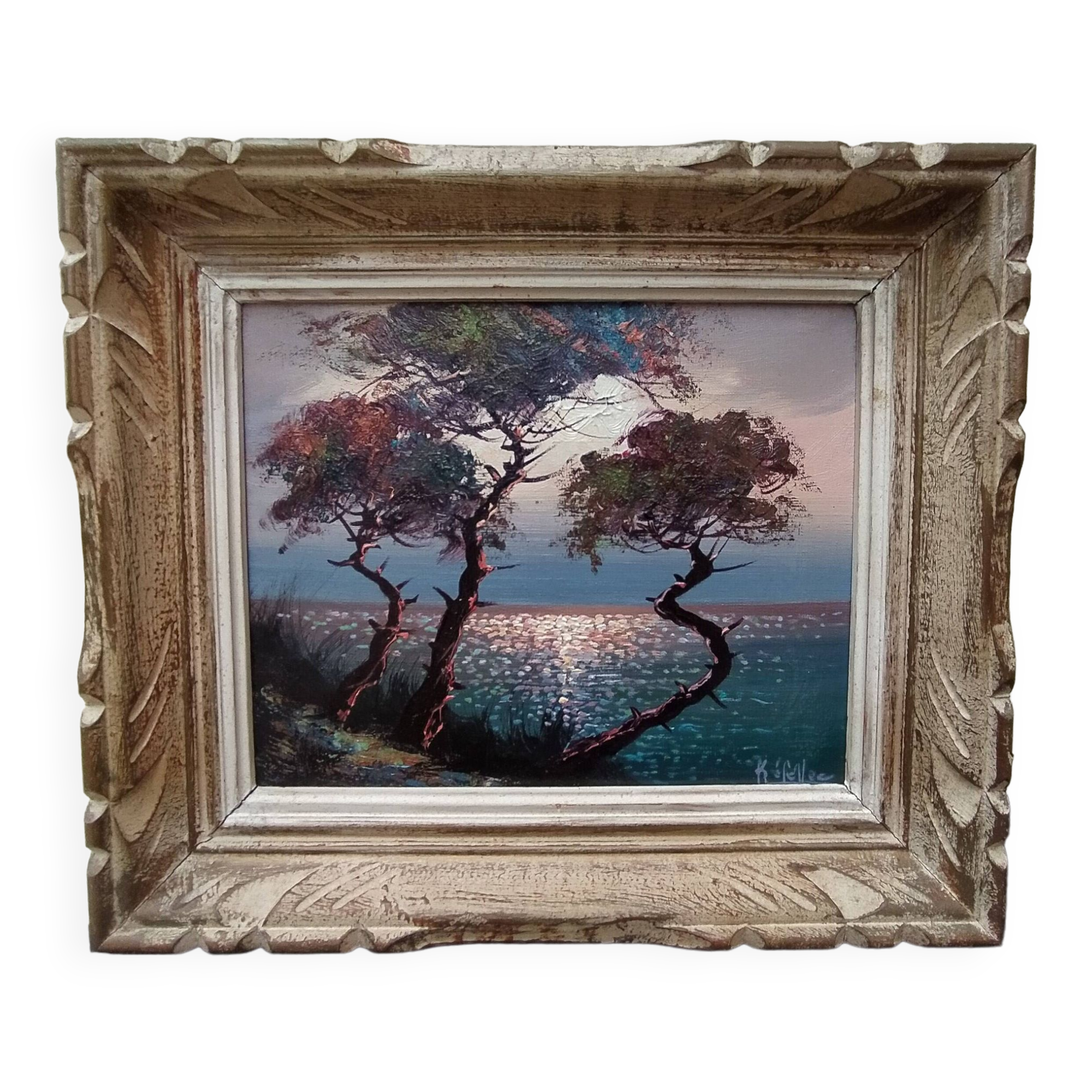 Oil on canvas sunset in Brittany