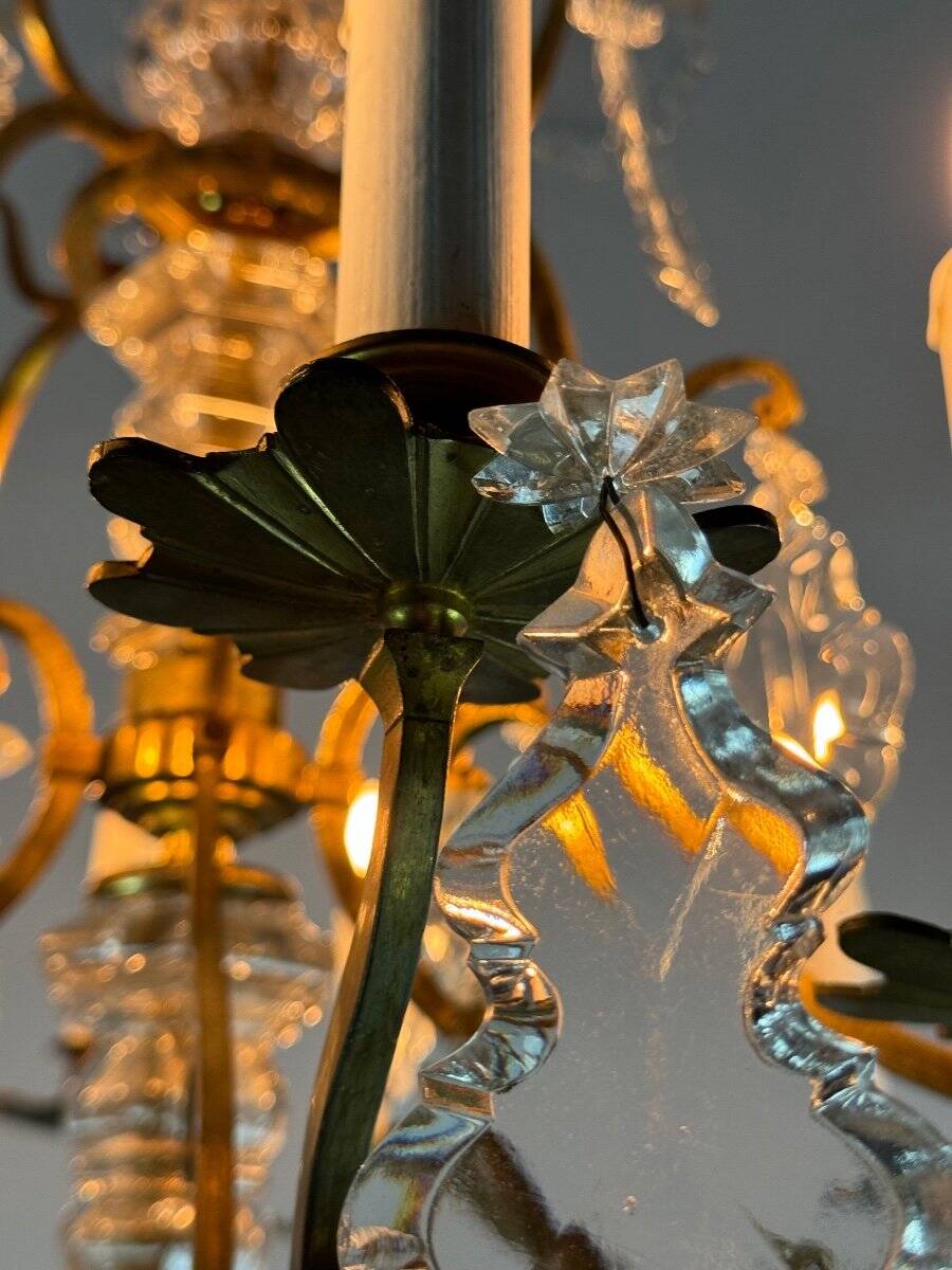 Louis XV style cage chandelier in gilded bronze decorated with tassels circa 1920