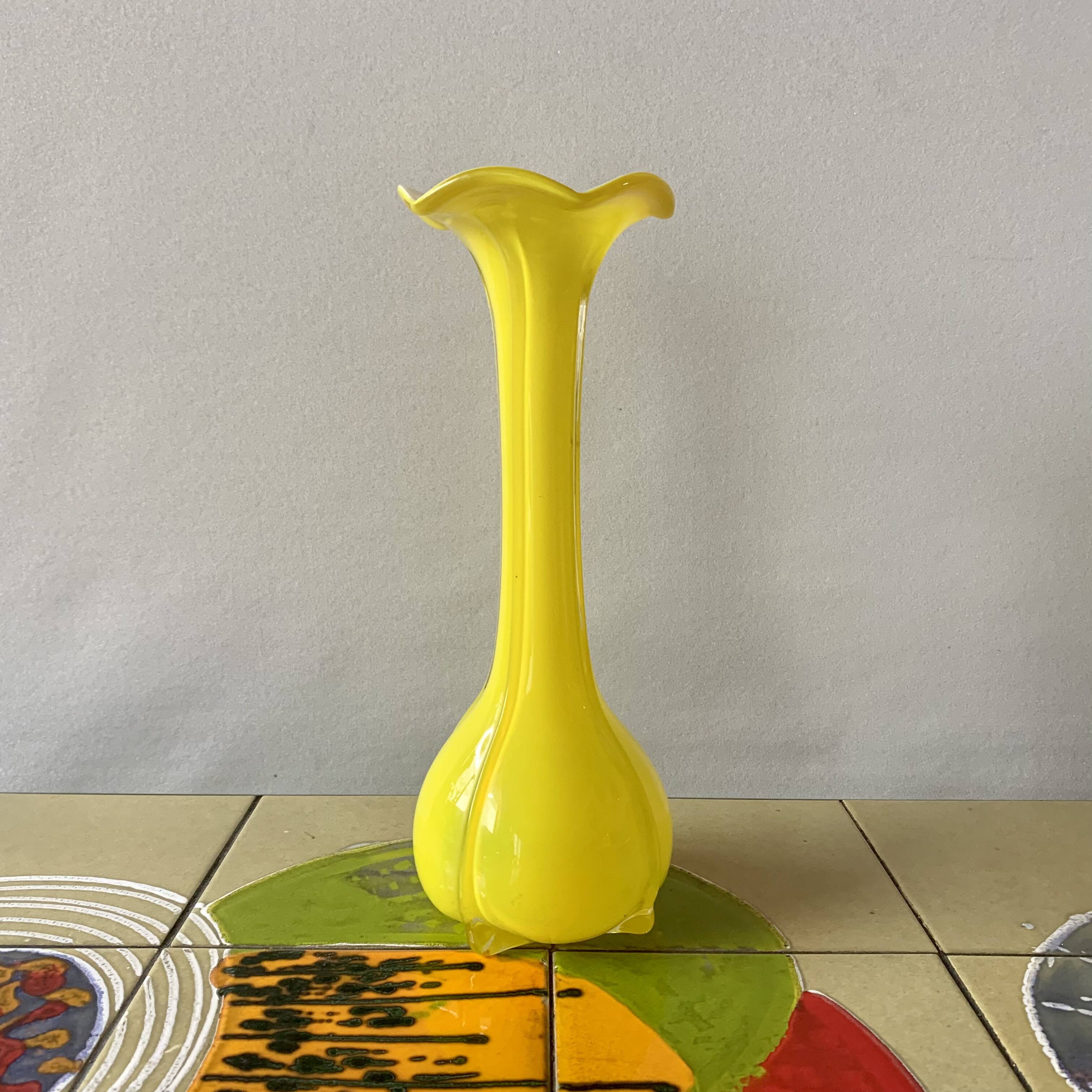 Vintage yellow blown glass vase