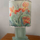 Lampe vintage en verre dépoli et abat jour en soie