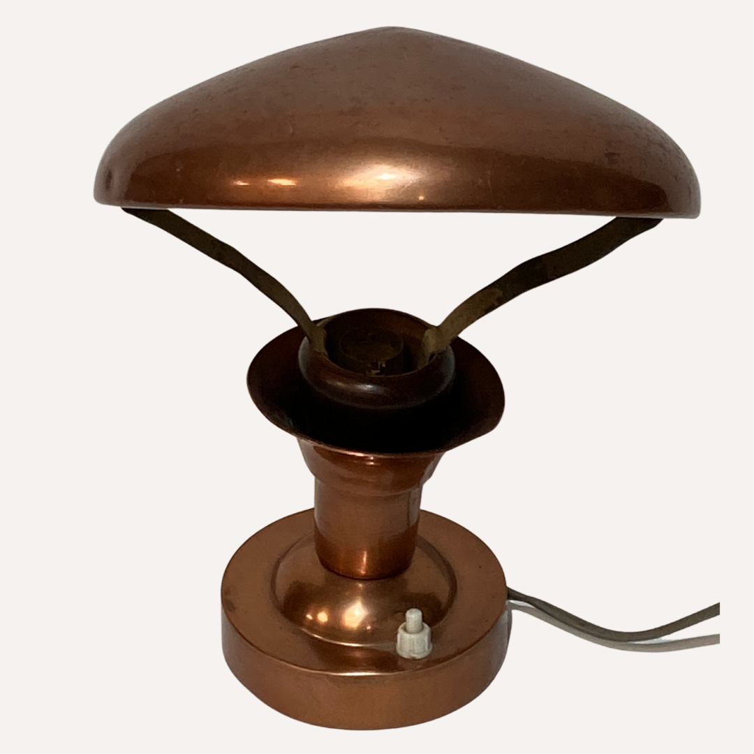 Copper and teak table lamp, France 1950s