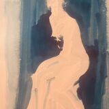 Monochrome blue watercolour tableau collection "blue lady" the pose, signed.