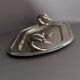 1960s vintage silver-plated oval tray with swan head handles.