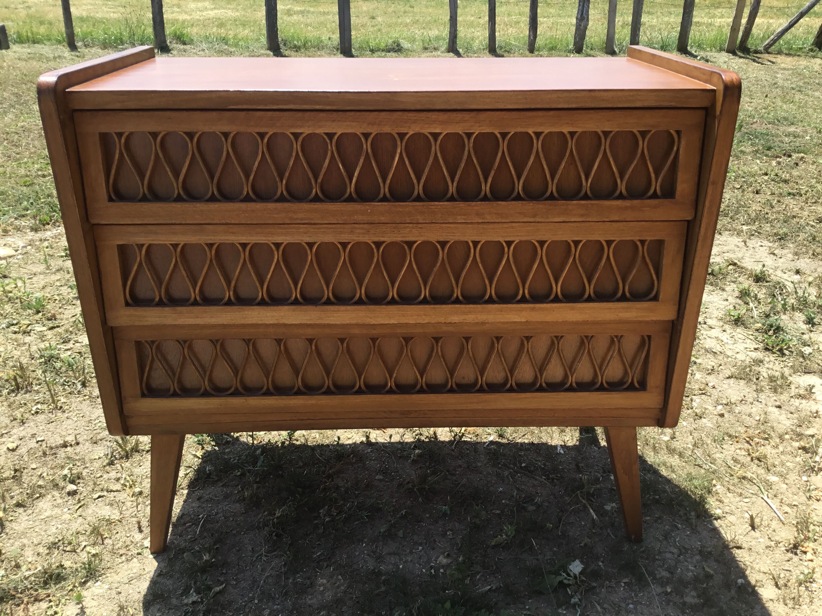 Vintage wood and rattan chest of drawers
