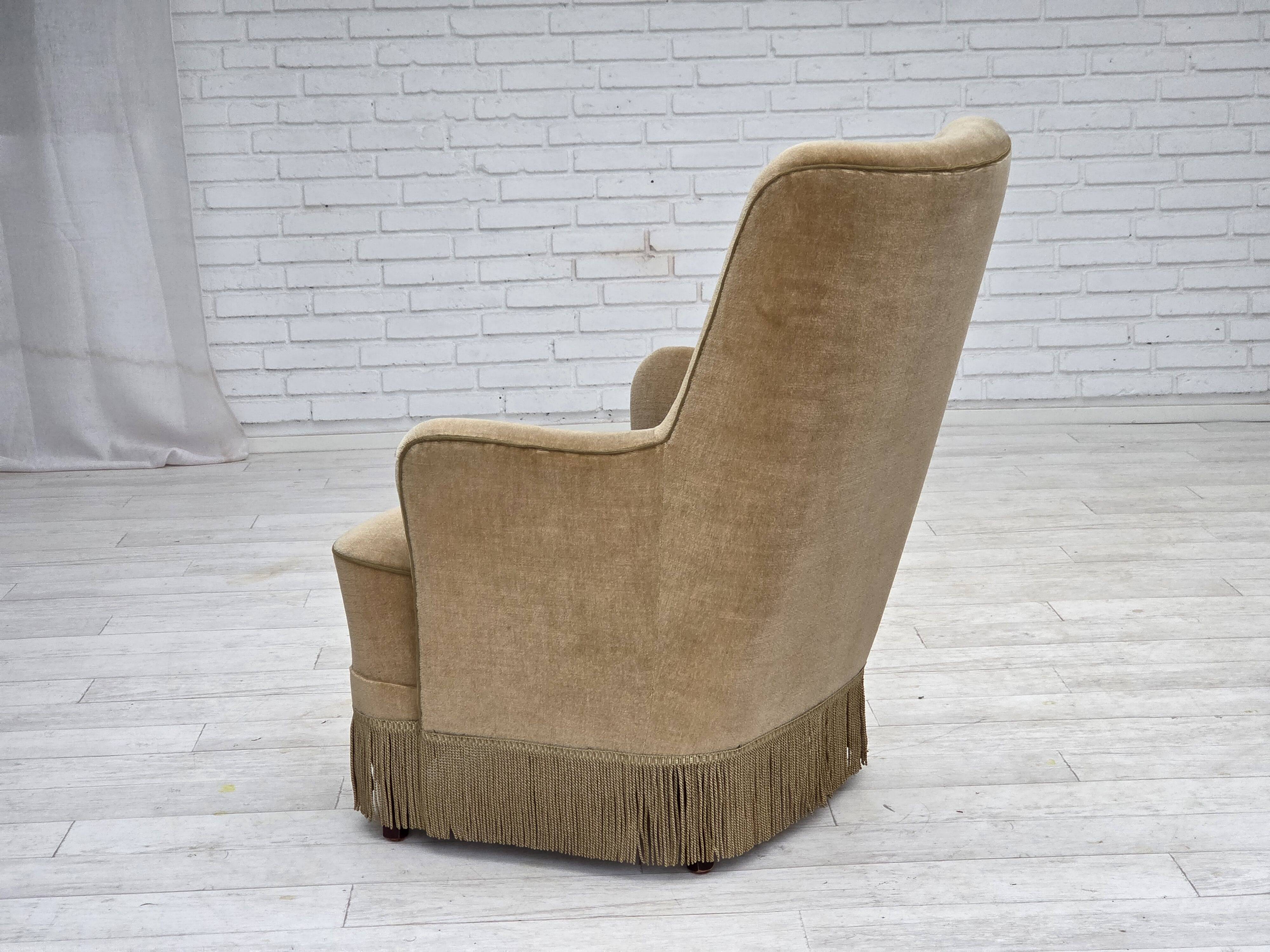 1970s, Danish highback armchair, light green furniture velour.