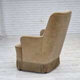 1970s, Danish highback armchair, light green furniture velour.