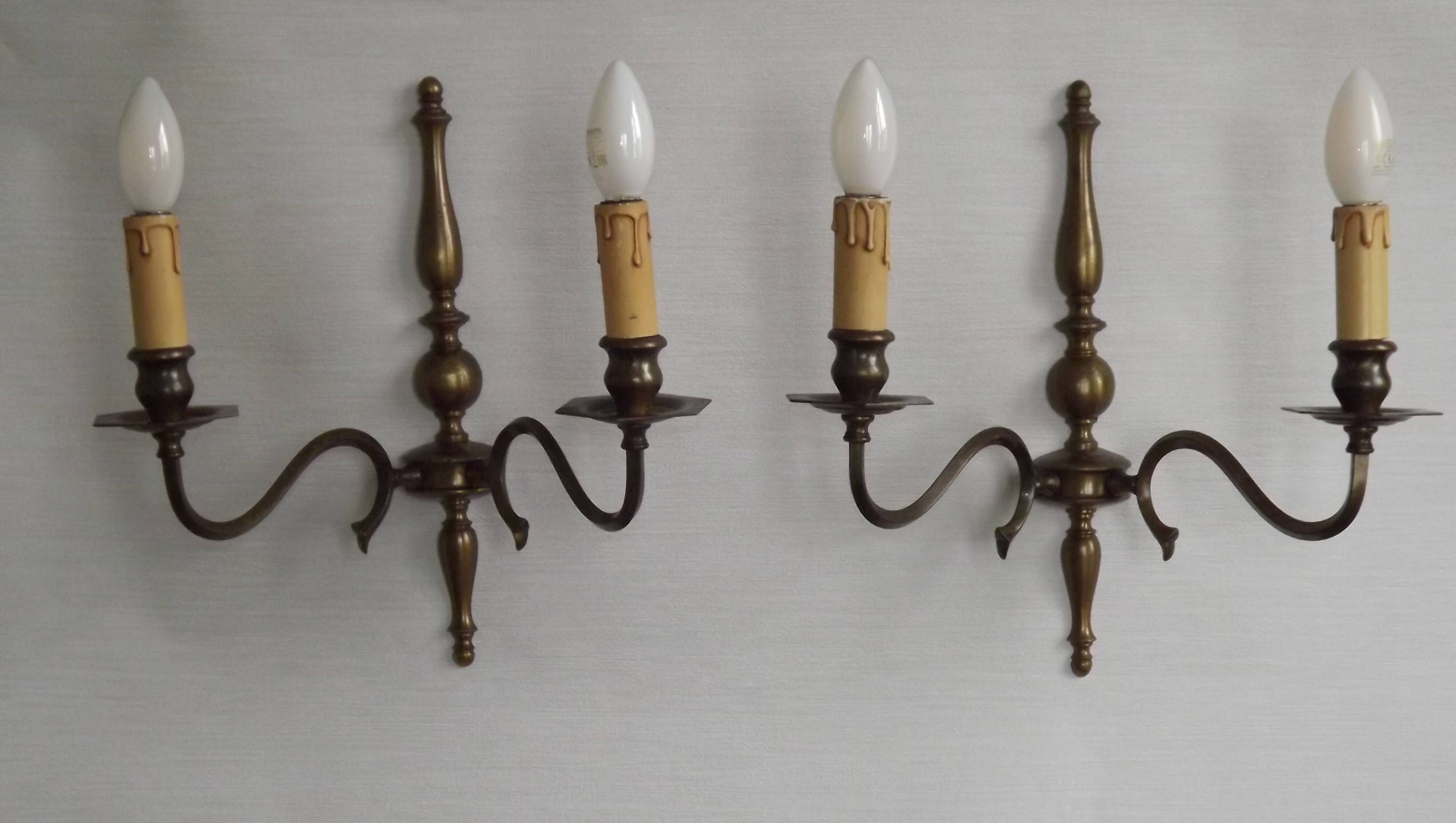 Pair of Double French Vintage Bronze Effect Metal Flemish Wall Lights