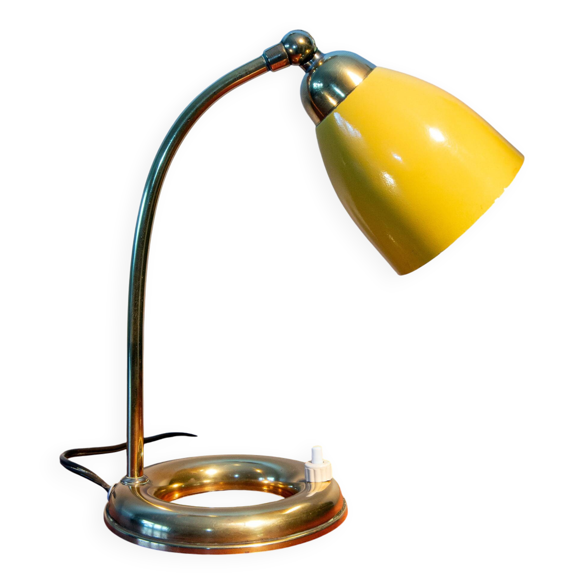 1950s brass and mustard metal lamp, superb
