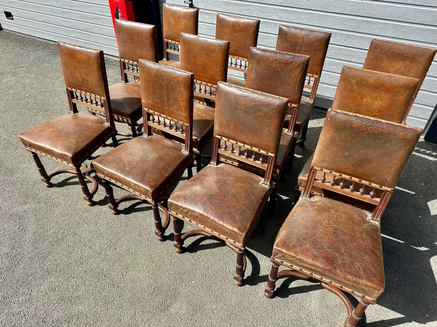 Set of 12 Henri II neo-Renaissance style walnut chairs