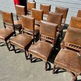 Set of 12 Henri II neo-Renaissance style chairs in walnut