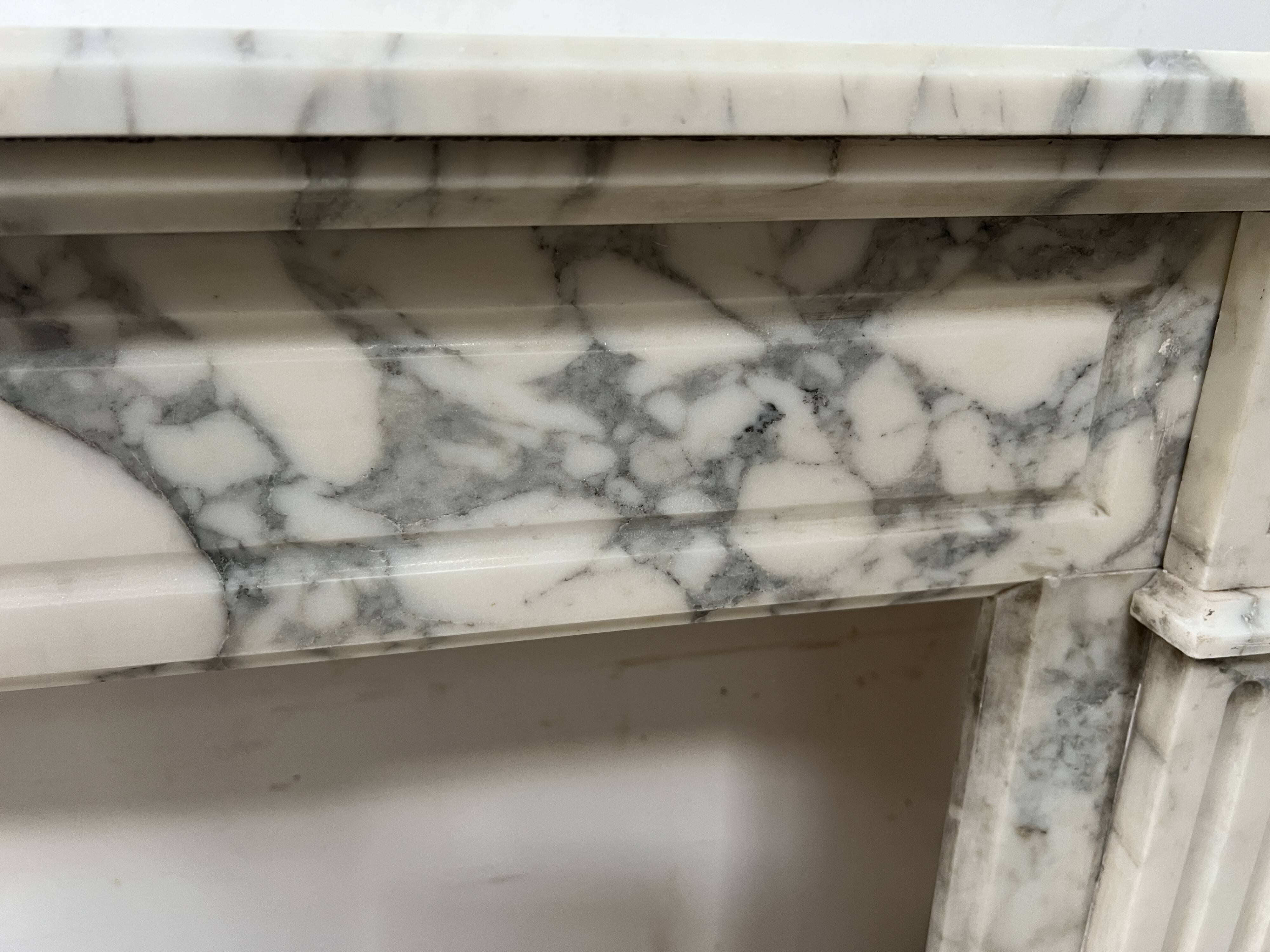 Louis XVI Style White Veined Carrara Marble Fireplace 19th Century
