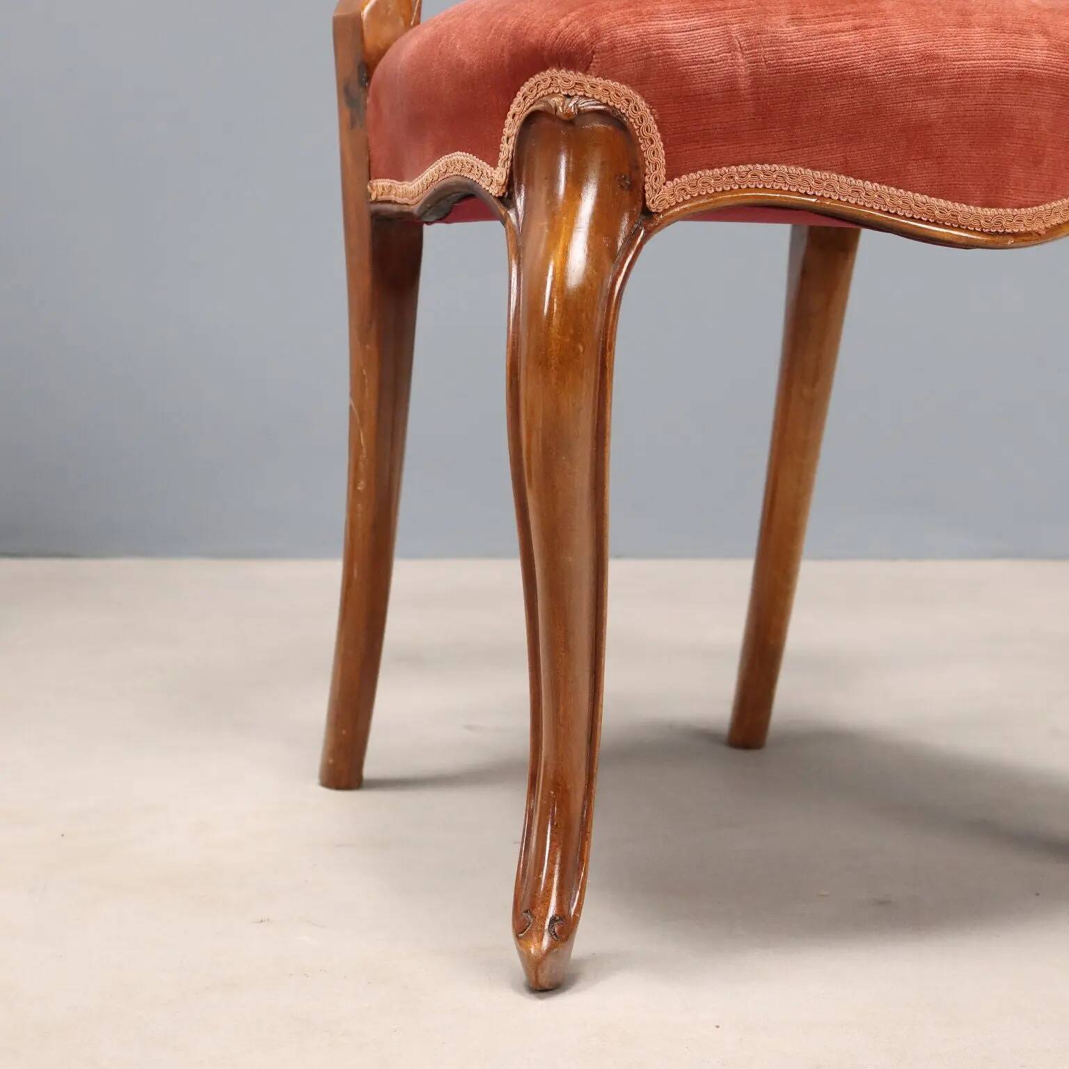 Antique Louis-Philippe chairs in walnut and fabric, Italy, 19th century.