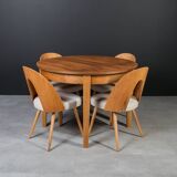 Unique dining set: Extendable round table and Czech chairs by Antonín Šuman
