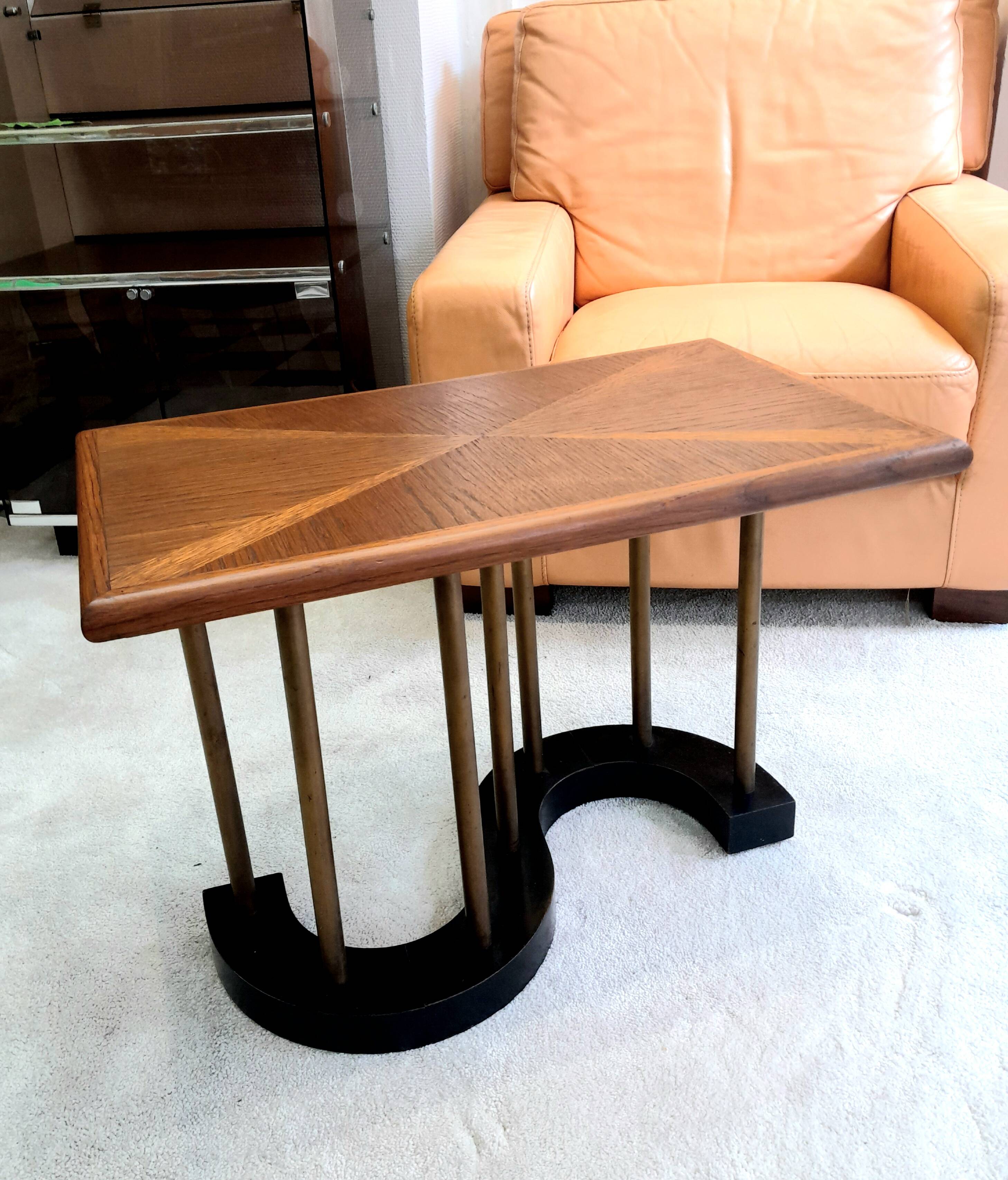 Oak and brass coffee table circa 1960