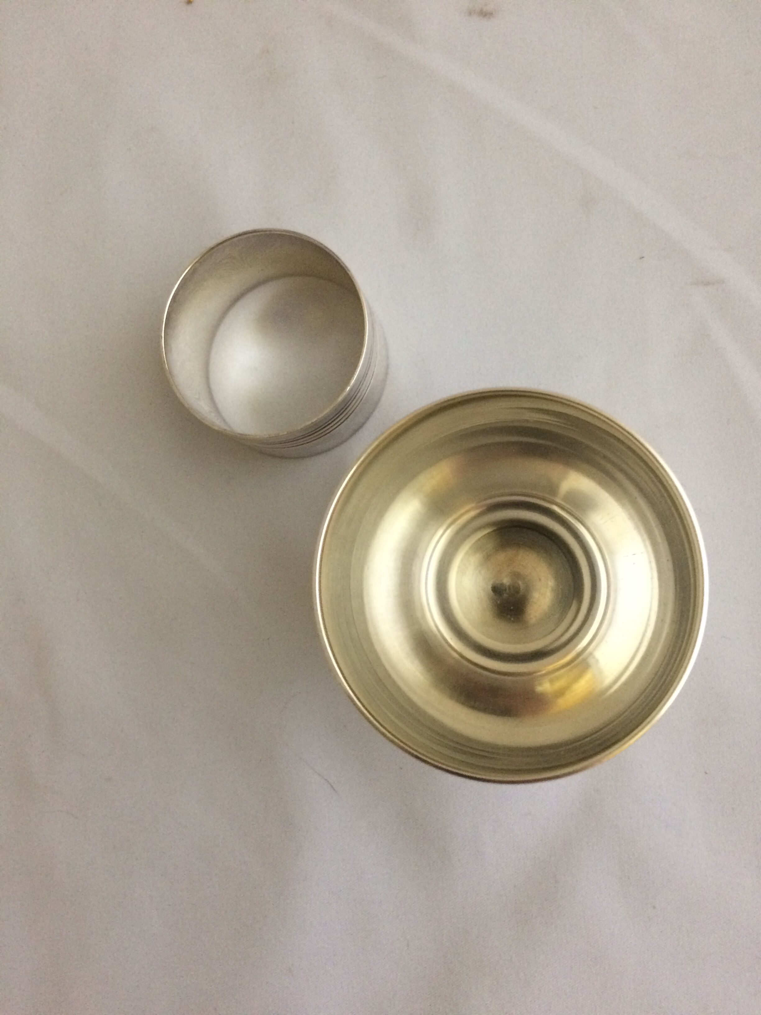 Timbale set and vintage silver metal towel round