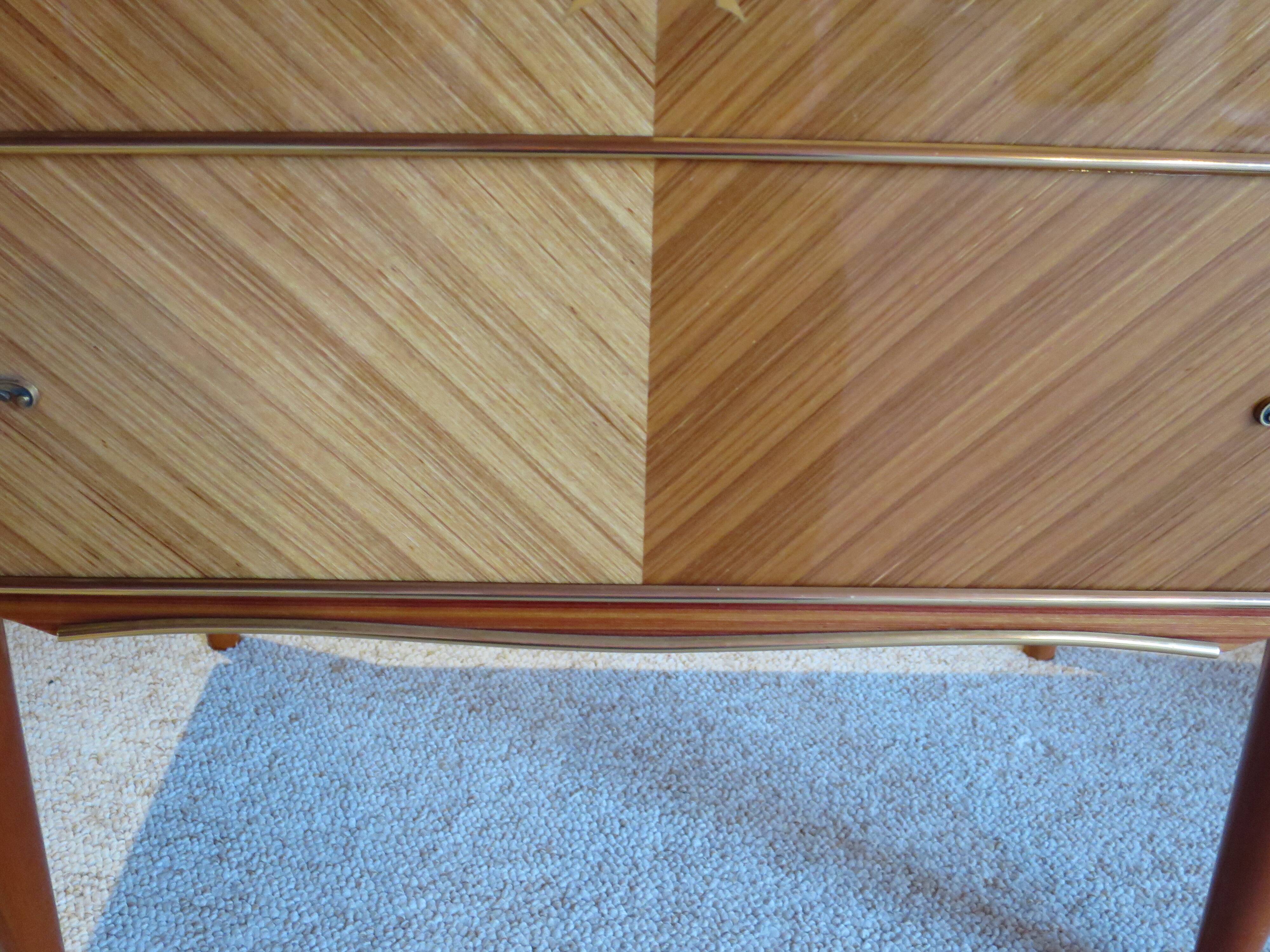 3-drawer chest of drawers - 60s - vintage - marquetry effect - spinning top feet
