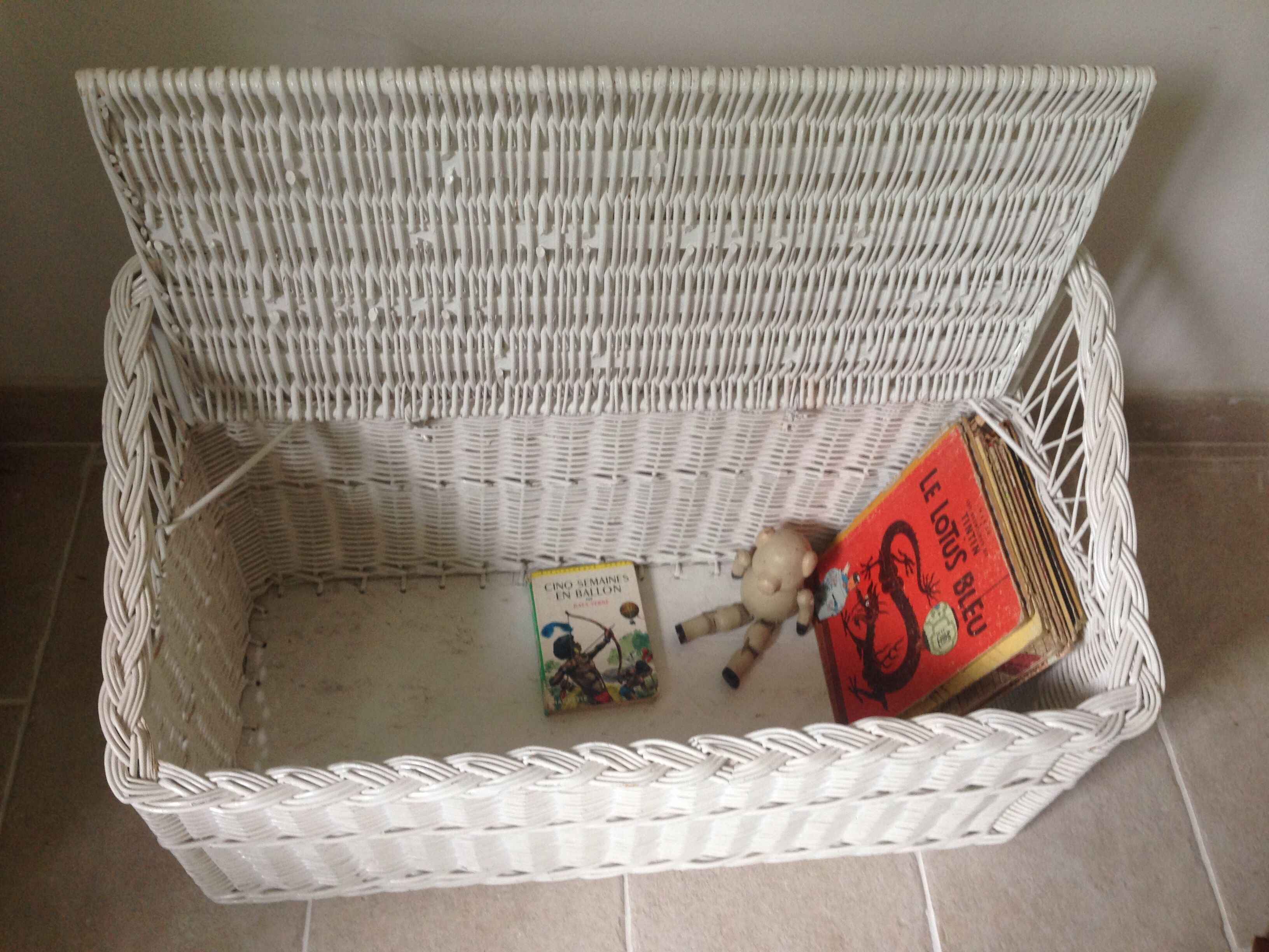 Trunk storage painted rattan bench