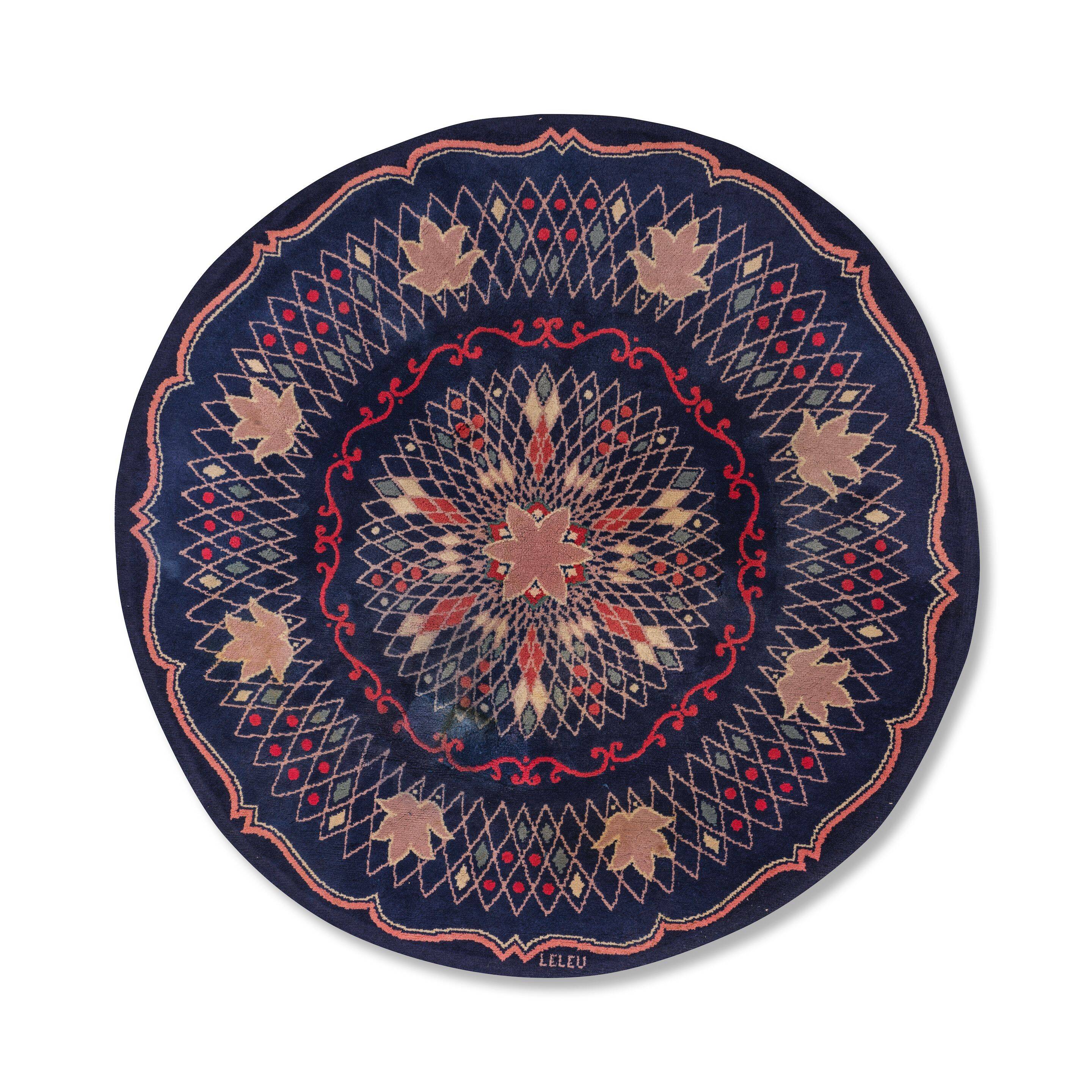 Vintage circular rug signed 'LELEU'