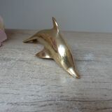 Golden Brass Dolphin Figurine, Dolphin Paperweight Desk Decoration