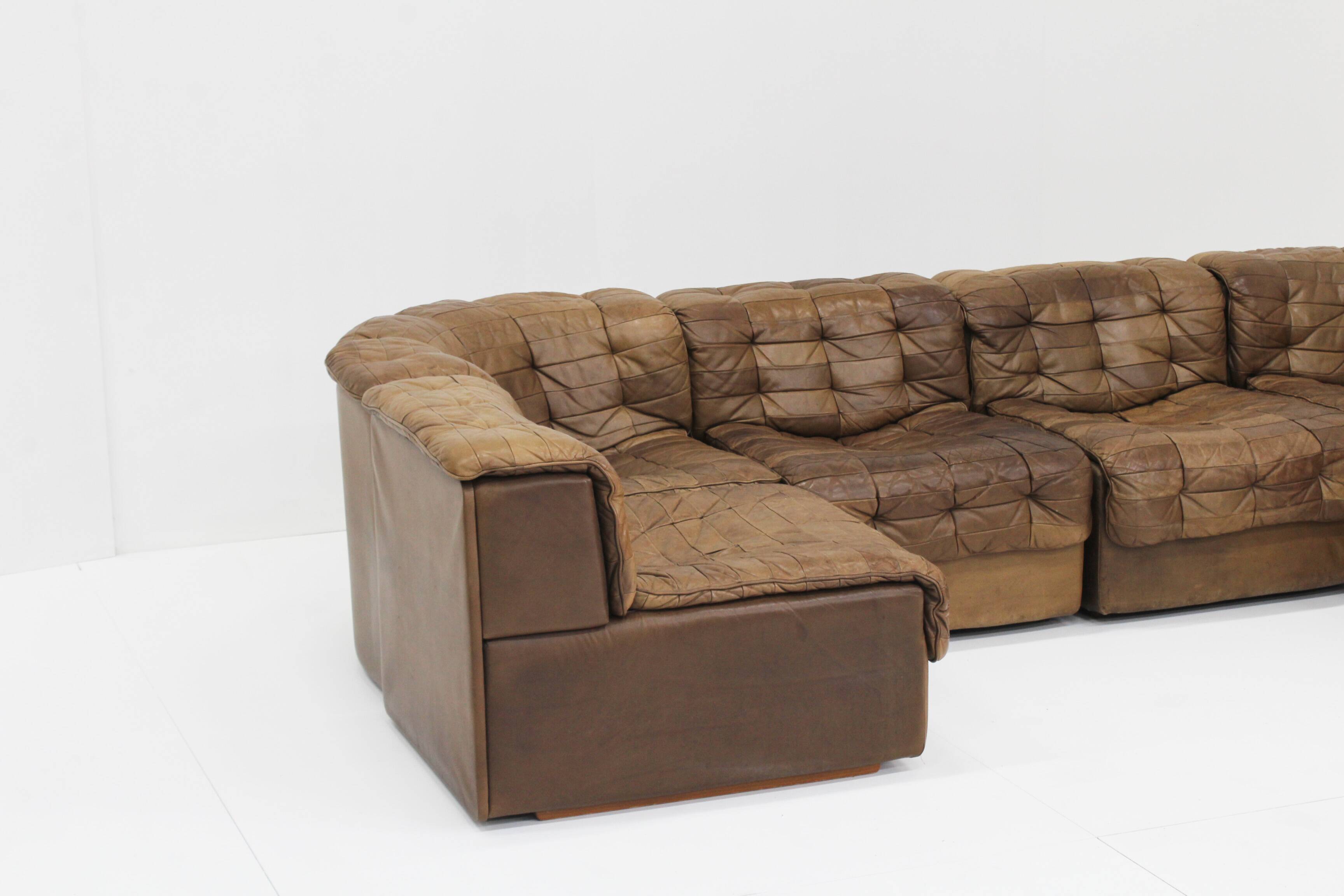 Vintage De Sede DS 11 modular sofa brown patchwork leather , set of 6