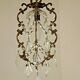 French antique small brass crystal & glass single light cage chandelier 3277