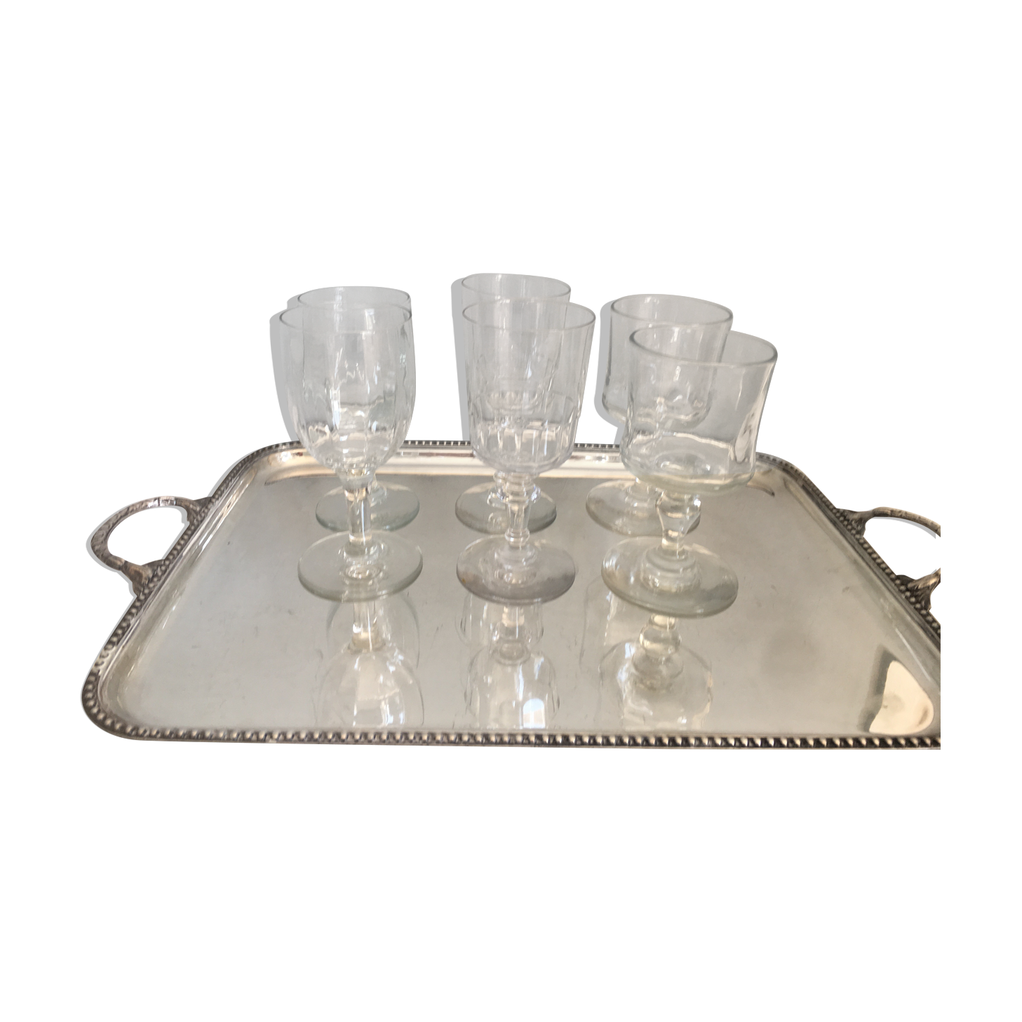 6 old mismatched water glasses