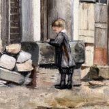 "L'écolier à la fontaine" tableau ancien