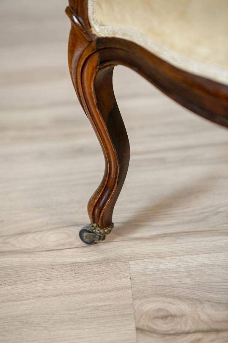 Set of Antique Walnut Chairs in Beige Upholstery, 1890s