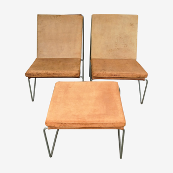 Paire de fauteuils Bachelor Chairs et ottoman par Verner Panton pour Fritz Hansen, Années 1950-60