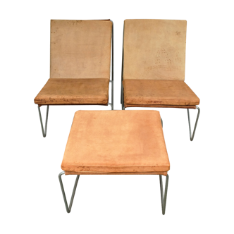 Paire de fauteuils Bachelor Chairs et ottoman par Verner Panton pour Fritz Hansen, Années 1950-60