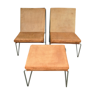 Pair Armchairs Bachelor Chairs and Ottoman by Verner Panton for Fritz Hansen, 1950s-60s