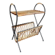 Black metal and woven wicker magazine rack