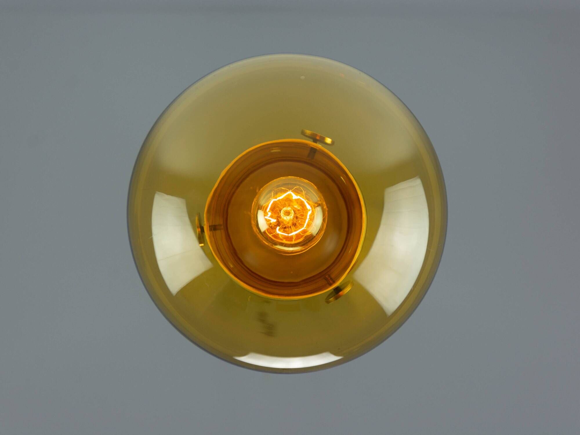 Industrial Vintage Mid-Century Modern Amber Glass And Brass Metal Lamp