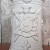 Old White Ceramic Vase Vintage Coat of Arms Decor #A697